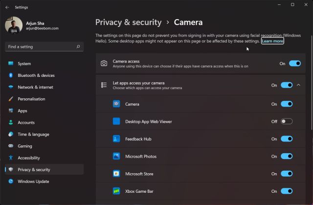 6. Change Camera and Mic Permissions in Windows 11