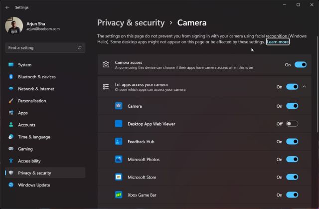 6. Change Camera And Mic Permissions In Windows 11