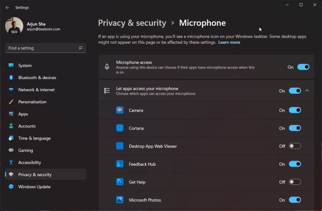 6. Change Camera and Mic Permissions in Windows 11