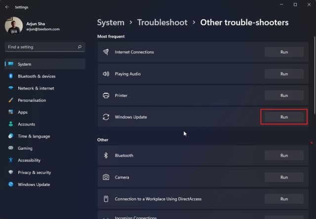 4. Run Windows Update Troubleshooter