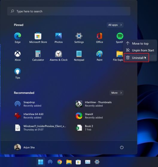 Uninstall Apps on Windows 11 From Start Menu