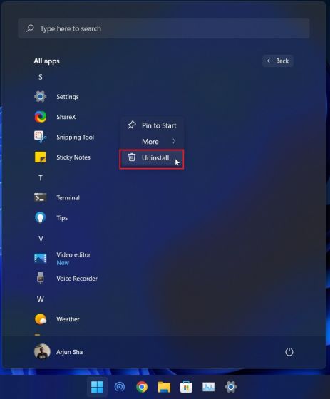 Uninstall Apps on Windows 11 From Start Menu