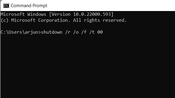 Enter BIOS in Windows 11 at Command Prompt