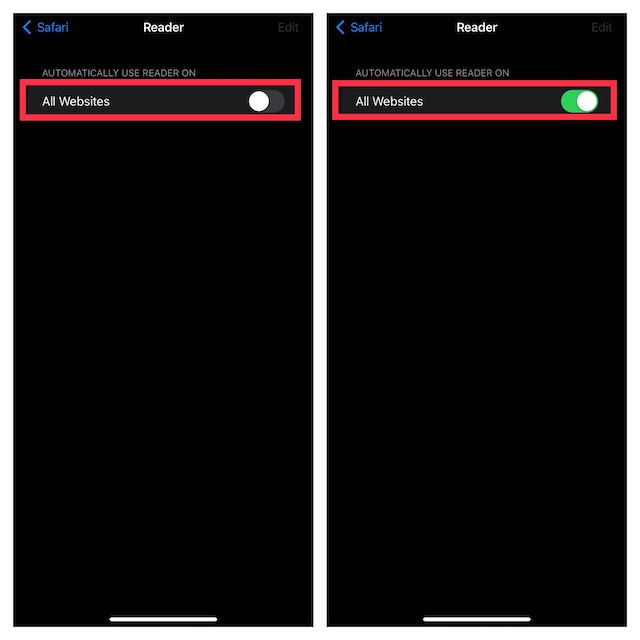 Automatically Enable Safari Reader Mode for All Websites