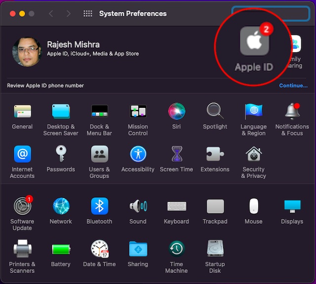Click on Apple Id in System Preferences
