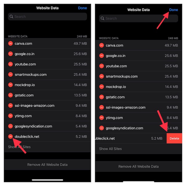delete specific website cookies from Safari to get rid of iphone virus warnings