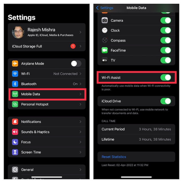Enable Wi-Fi Assist on iPhone