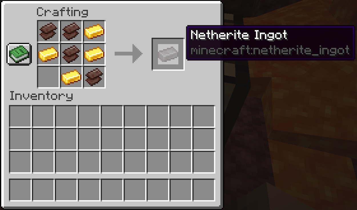 Crafting recipe for netherite ingot