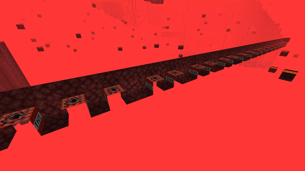 Tunnel in the Nether filled with TNT blocks
