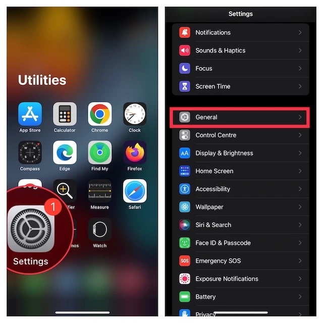 Open Settings app on iOS
