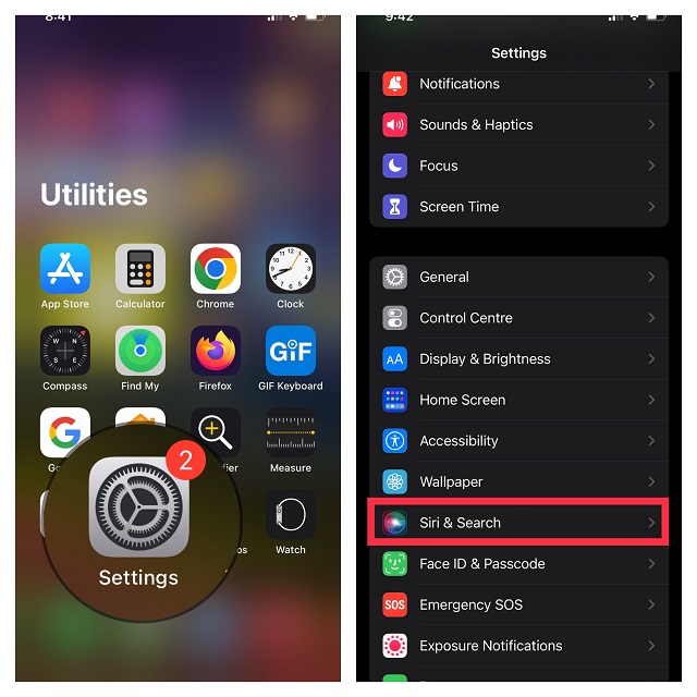 Open Settings and Choose Siri & Search