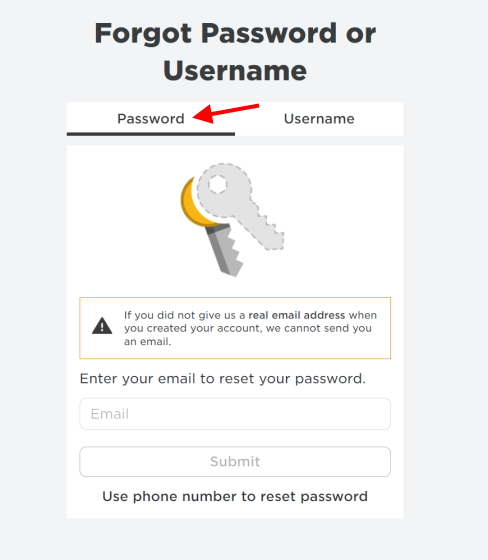 roblox forgot password or username page