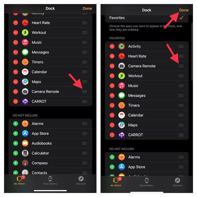 Rearrange apps in Apple Watch dock