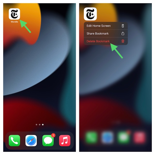 Remove Wordle Bookmark from your Home screen 
