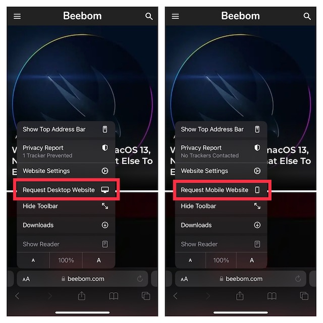 Request Desktop site in Safari on iOS
