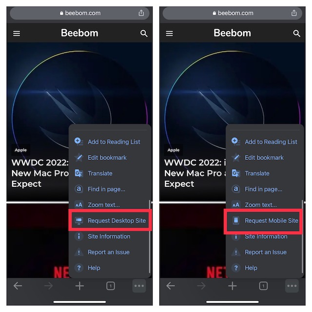 Request desktop site in Chrome on iOS