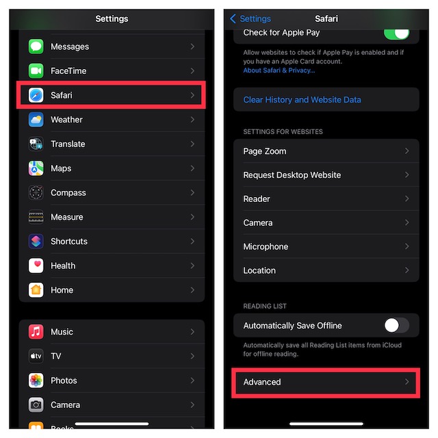 Access Safari settings on iPhone