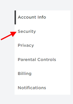 Click on 'Security' in the drop down