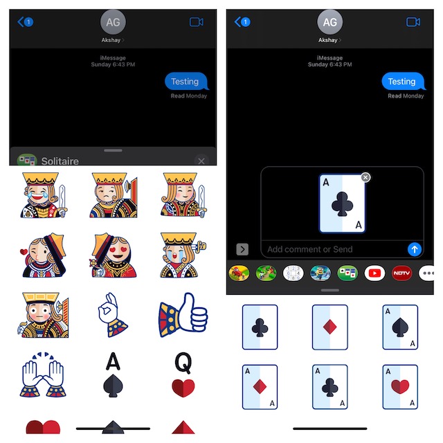 Play Solitaire game on iMessage