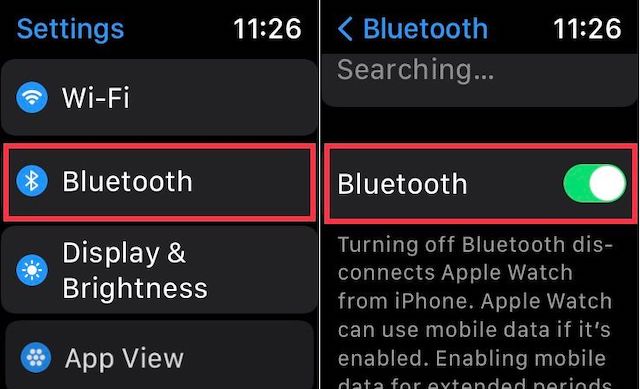 Turn on Bluetooth on Apple Watch