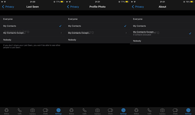 O WhatsApp Beta no iOS permite ocultar o status visto pela última vez, a foto do perfil de pessoas específicas 1 WhatsApp ocultar visto pela última vez de pessoas específicas