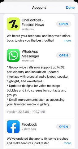 Registro de alterações de atualização do WhatsApp para ios