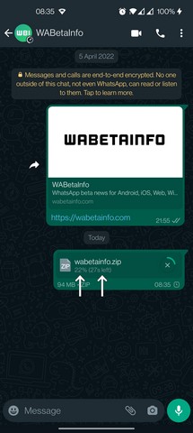 whatsapp document sharing eta feature test