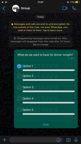 WhatsApp group polls UI in iOS beta