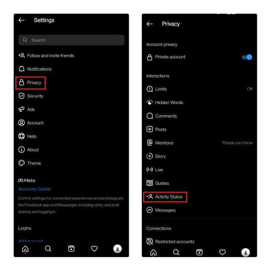 activity status privacy settings instagram