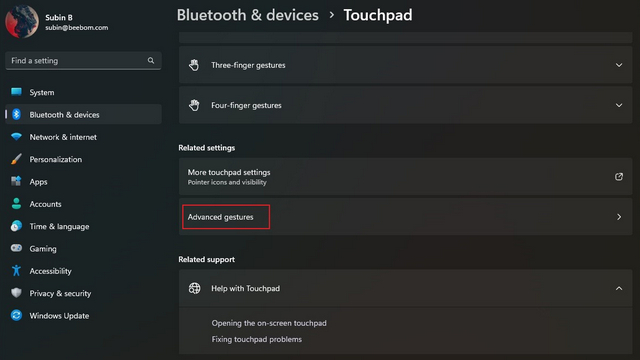 advanced touchpad gestures