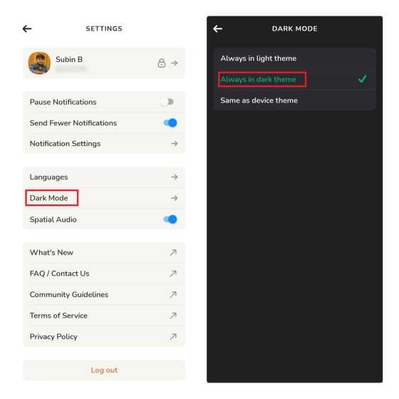 Como ativar o modo escuro no Clubhouse (Android e iPhone) 1 sempre no clube do tema escuro