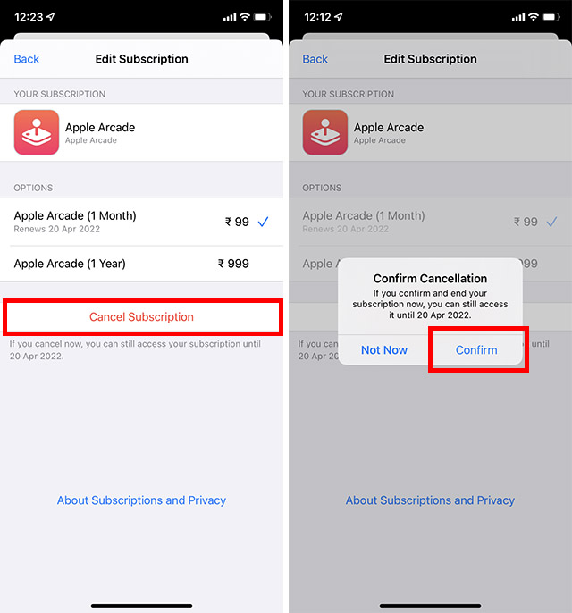 cancel subscription on iphone