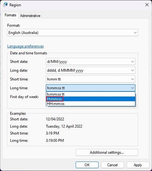 change long time control panel