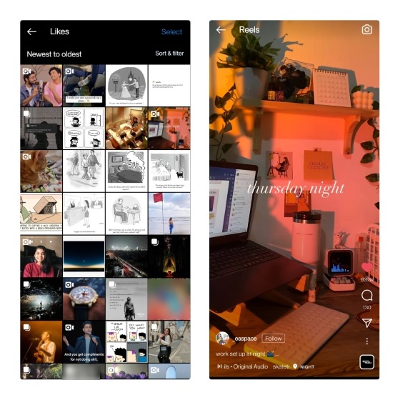 check instagram reels watch history from liked posts