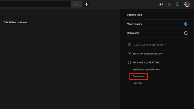 Where to find 2024 comment history on youtube