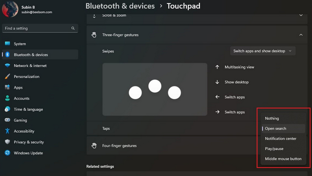 configure tap action