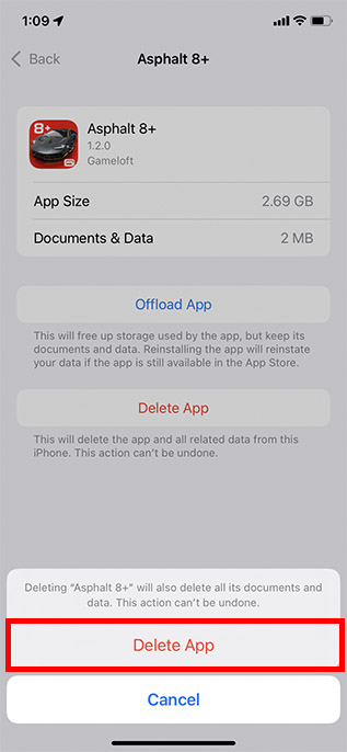 confirm app deletion settings iphone