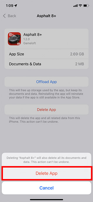 تأكيد إعدادات حذف التطبيق iphone
