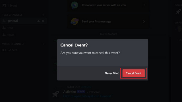 confirm canceling event