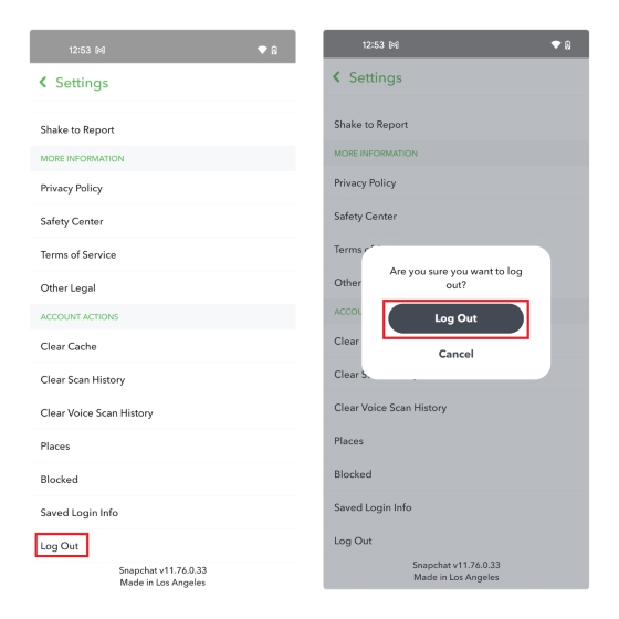 confirm logging out of snapchat