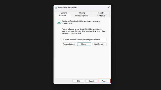 original default downloads folder location in windows