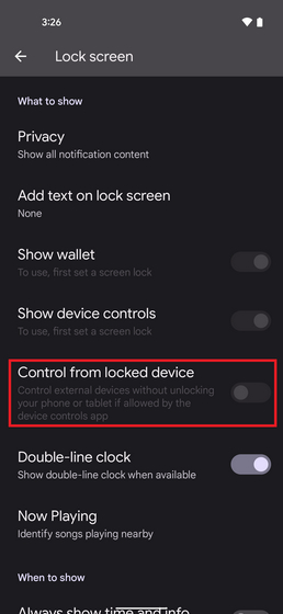 control from locked device