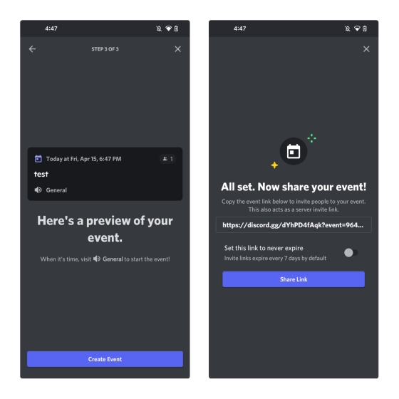 create event and share link
