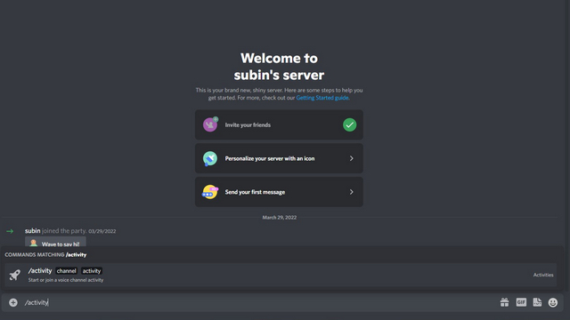 create new activity for Discord Channel Games