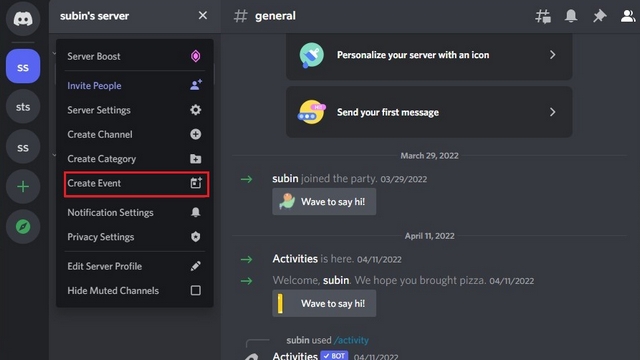 create new event on discord