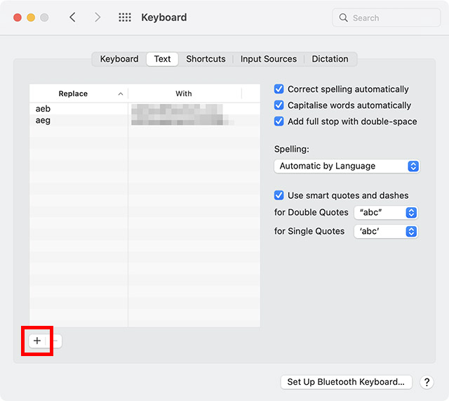 create new text replacement macos