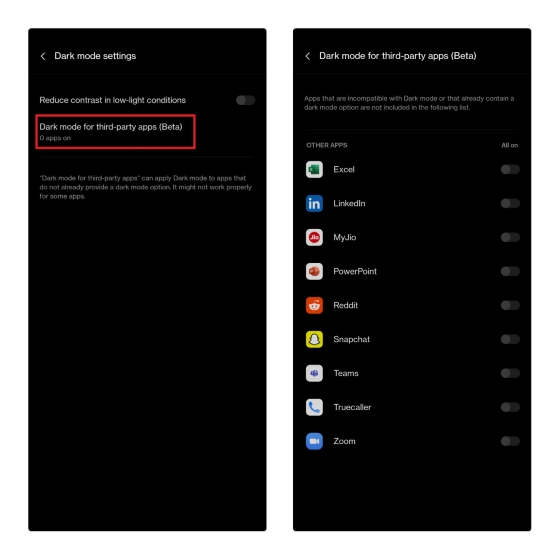dark mode for third-party apps