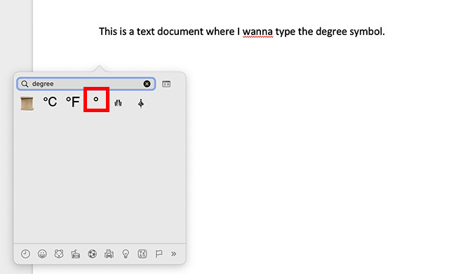 mac keystroke for degree symbol