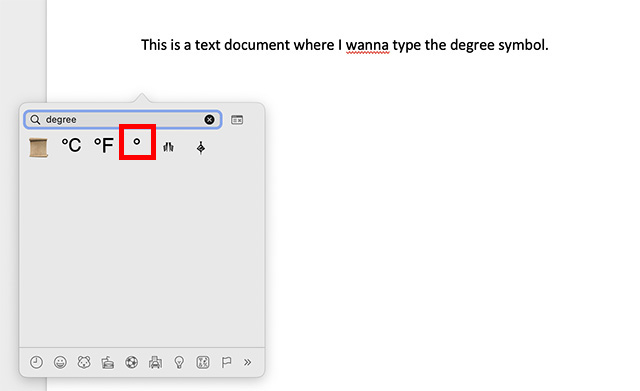 degree symbol in emoji keyboard mac