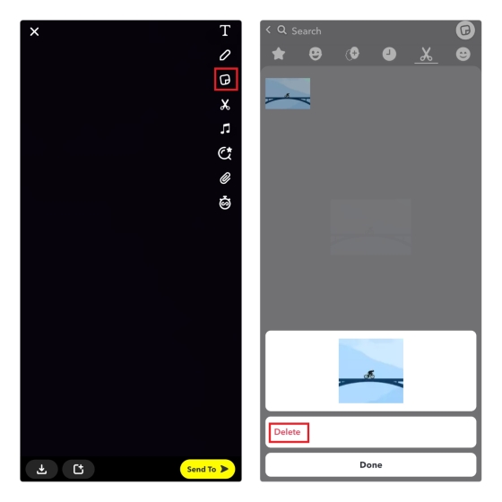 Como criar e usar adesivos personalizados no Snapchat (2022) 5 excluir adesivo personalizado do Snapchat